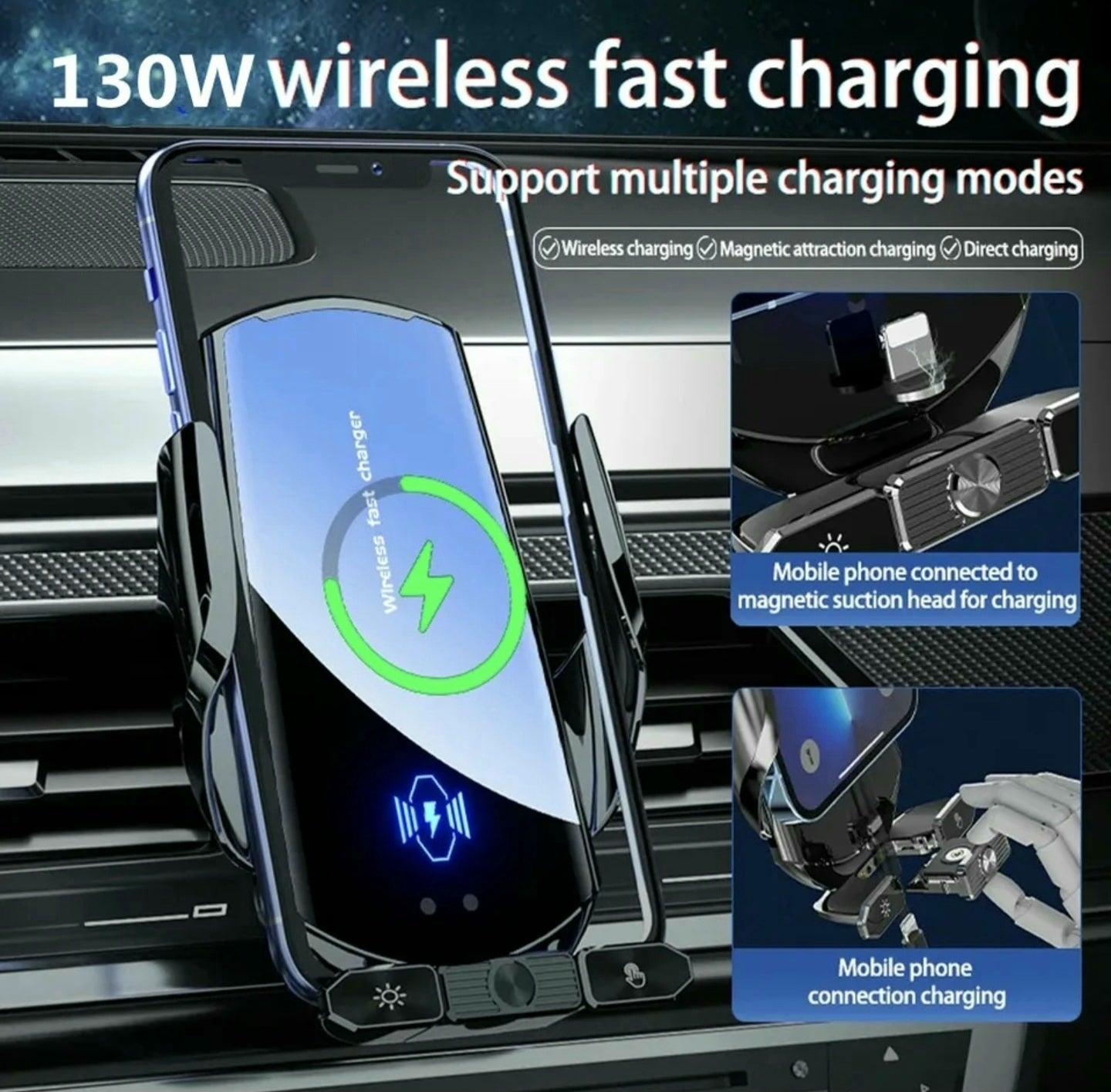 130W Wireless Charger Car Auto Magnetic Air Vent Phone Holder For iPhone 14 13 12 Samsung S20 Induction Fast Charging Station