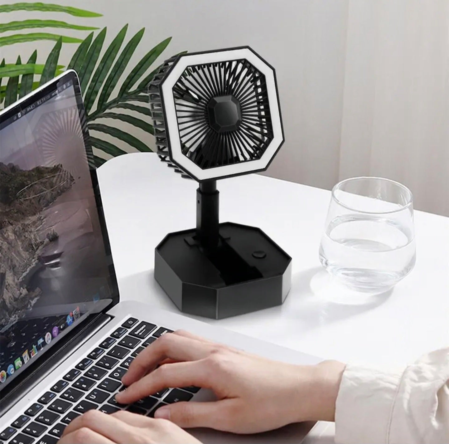 2 In 1 Mini Cooling Fan With Led Light Portable Foldable Adjustable Height Angle Usb Rechargeable Air Cooler Fan