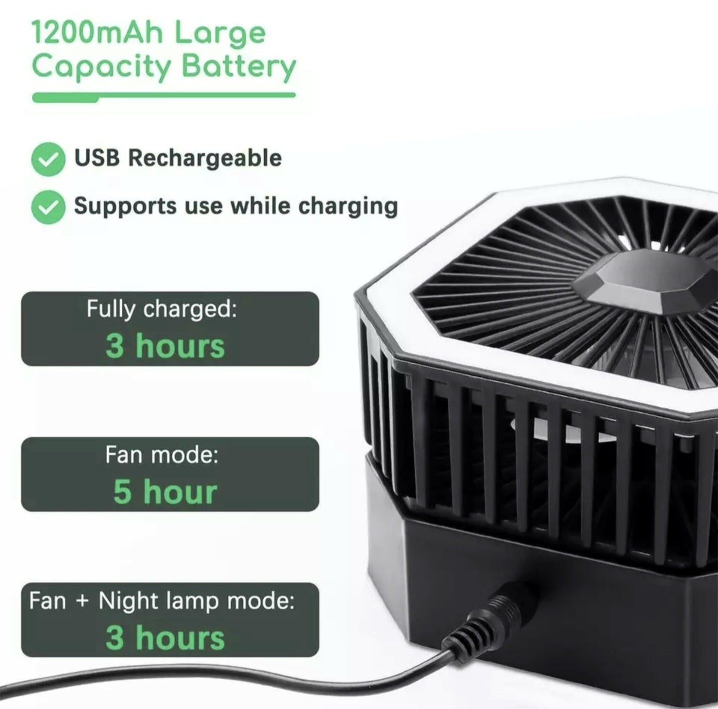 2 In 1 Mini Cooling Fan With Led Light Portable Foldable Adjustable Height Angle Usb Rechargeable Air Cooler Fan