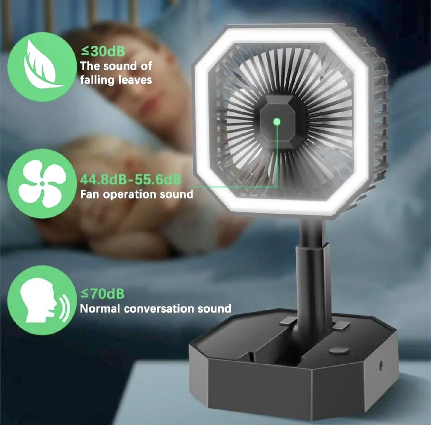 2 In 1 Mini Cooling Fan With Led Light Portable Foldable Adjustable Height Angle Usb Rechargeable Air Cooler Fan