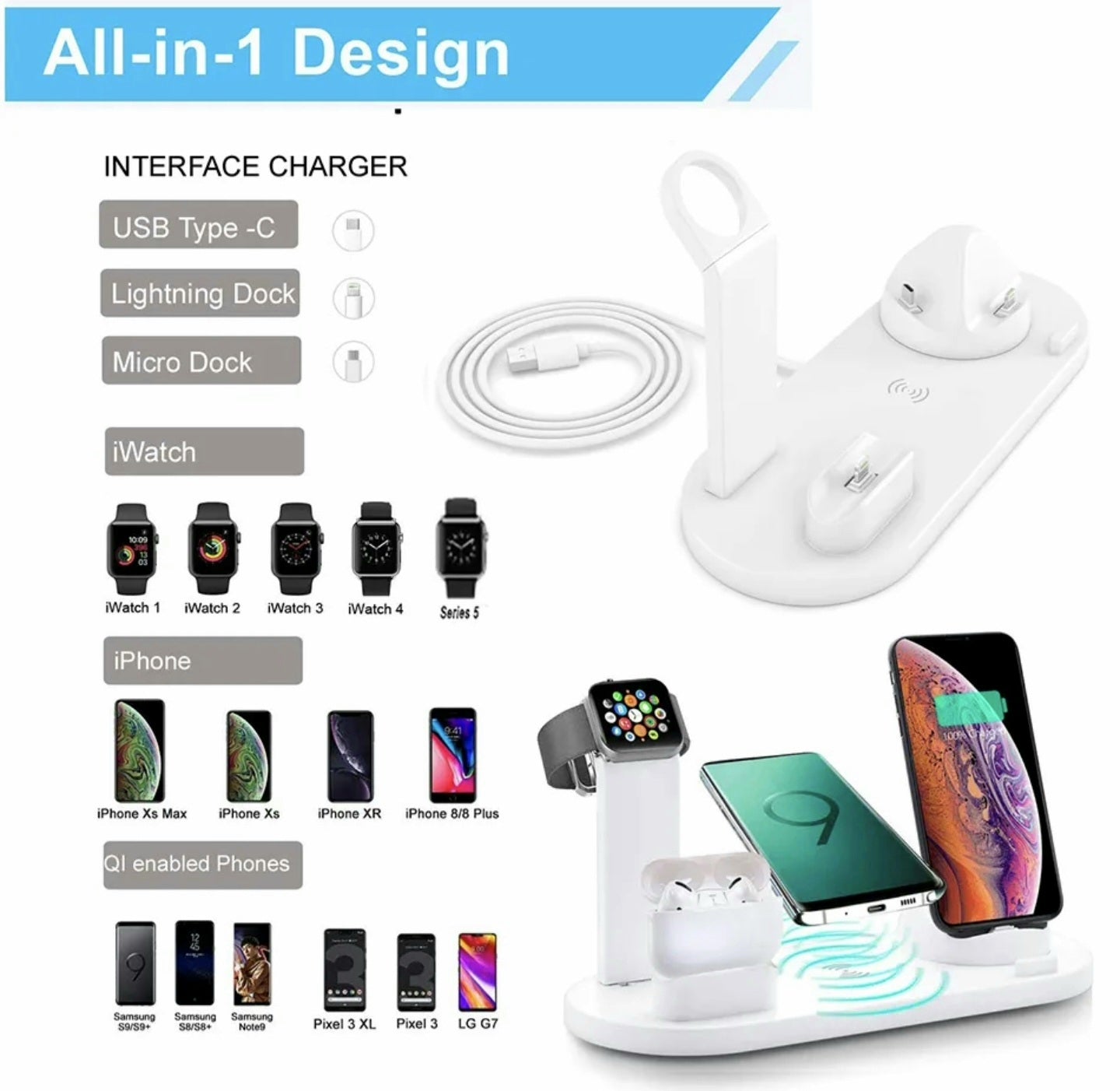 100W 7 in 1 Wireless Charger Stand Pad For iPhone 14 13 12 11 Apple Watch Airpods Pro iWatch 8 76 Fast Charging Dock Station