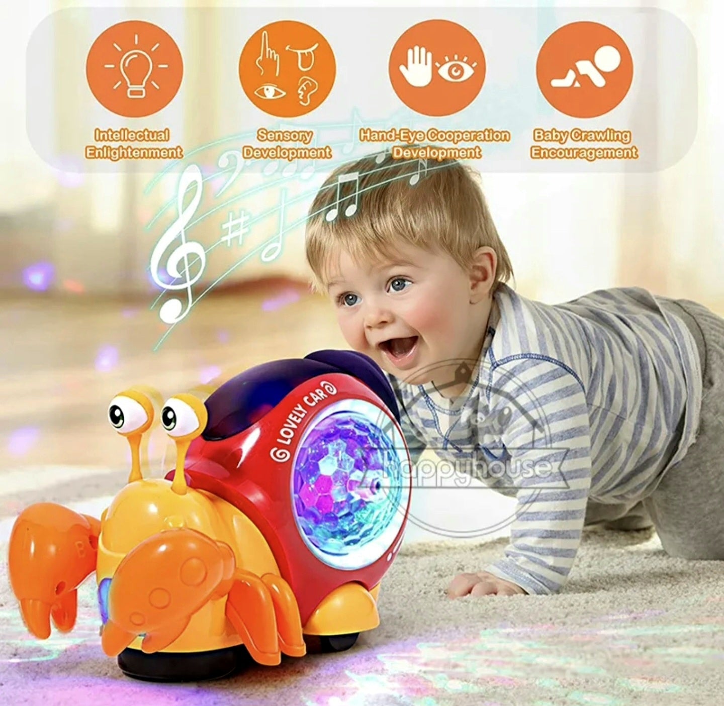 Crawling Crab Baby Toys with Music LED Light Up Interactive Musical Toys for Baby Dancing Crawling  Toys Moving Toddler Toys 0 12