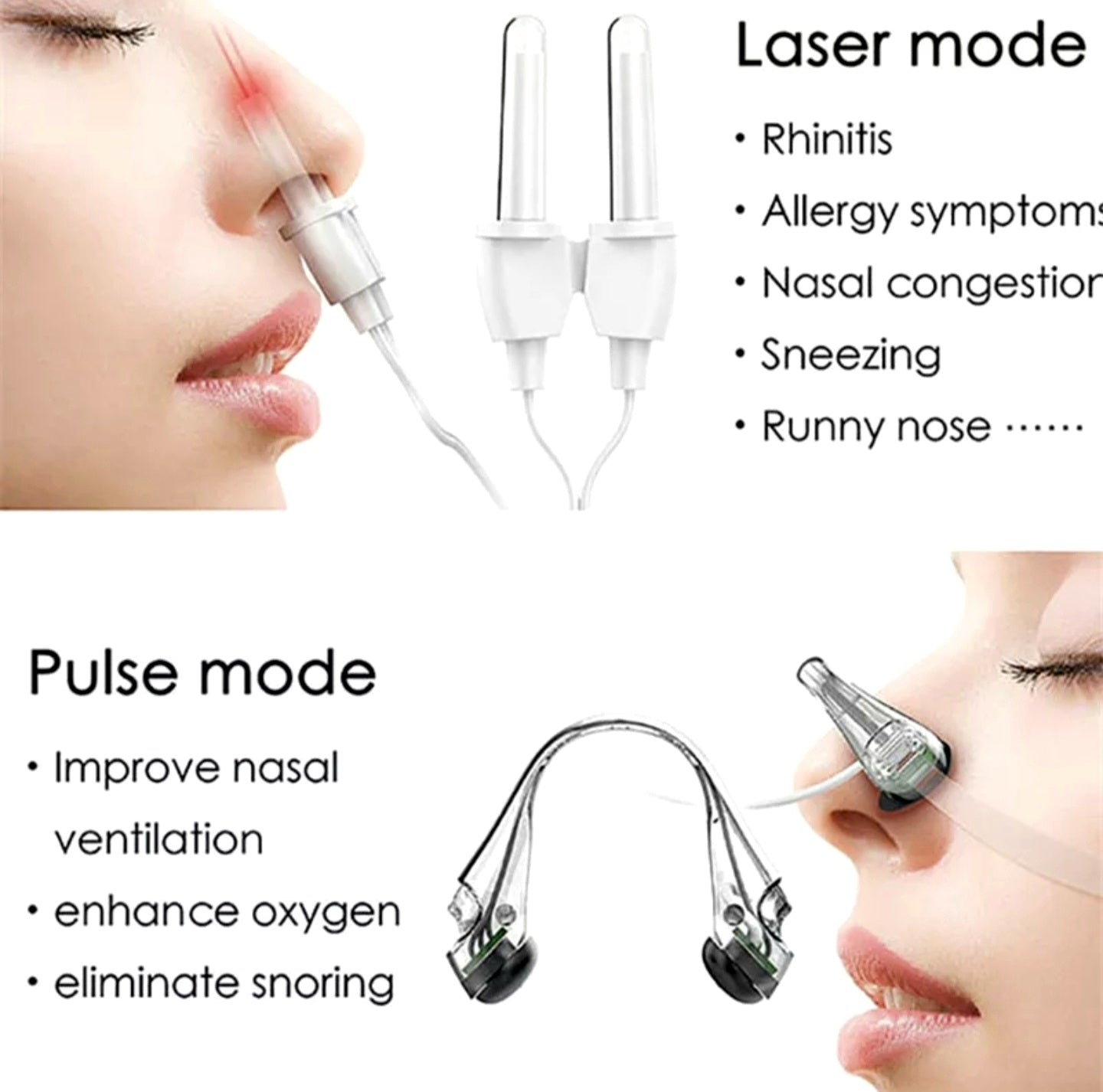 Nose Care Rhinitis Therapy Allergy Reliever Low Frequency Laser Allergy Rhinitis Sinusitis Anti-Snoring Treatment Device Massage