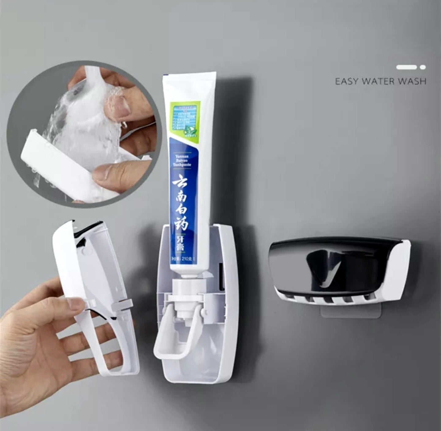 2PCS Automatic Toothpaste Dispenser Wall Mount Dust-proof Toothbrush Holder Wall Mount Bathroom Accessories Set Squeezer