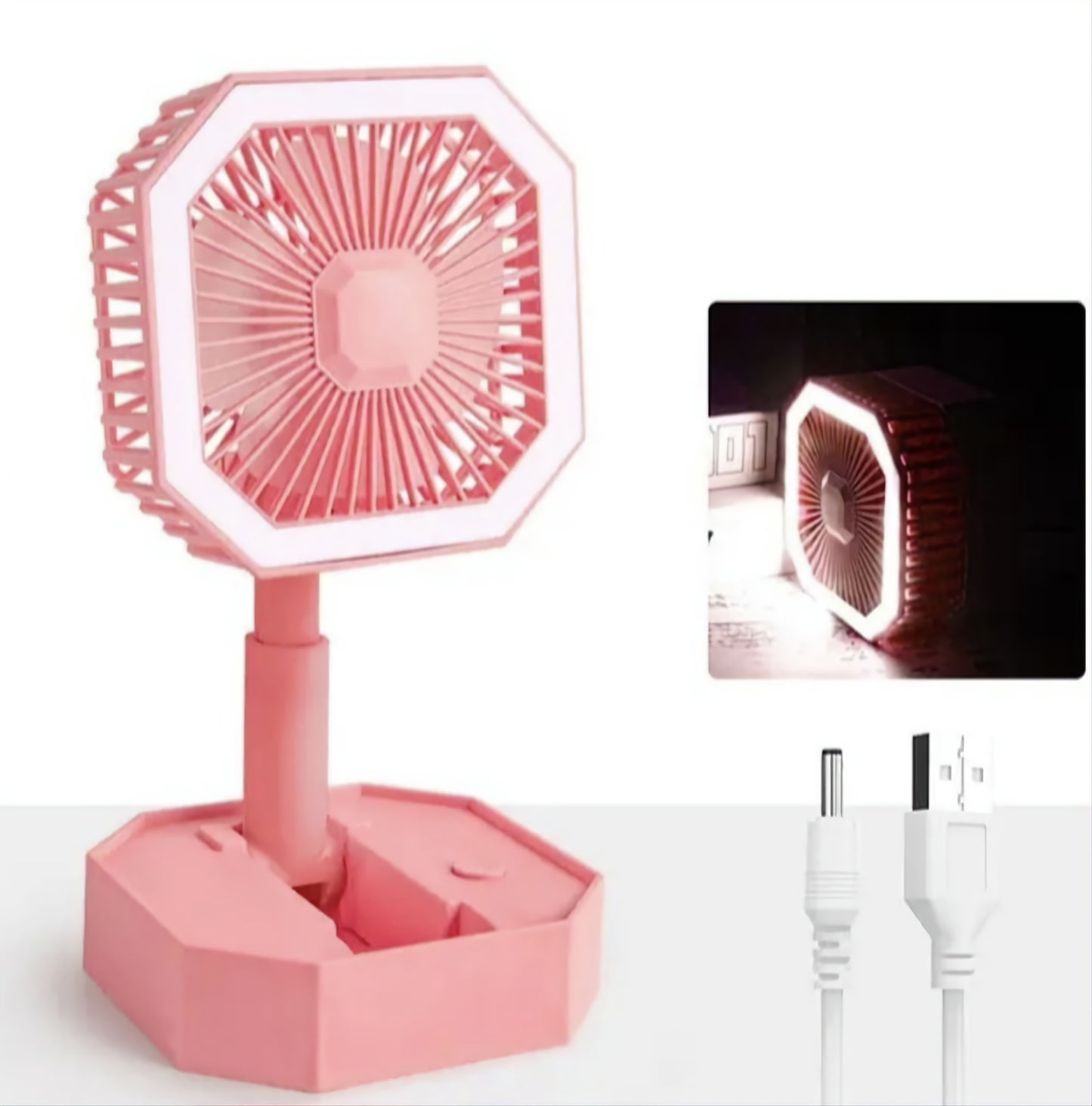 2 In 1 Mini Cooling Fan With Led Light Portable Foldable Adjustable Height Angle Usb Rechargeable Air Cooler Fan