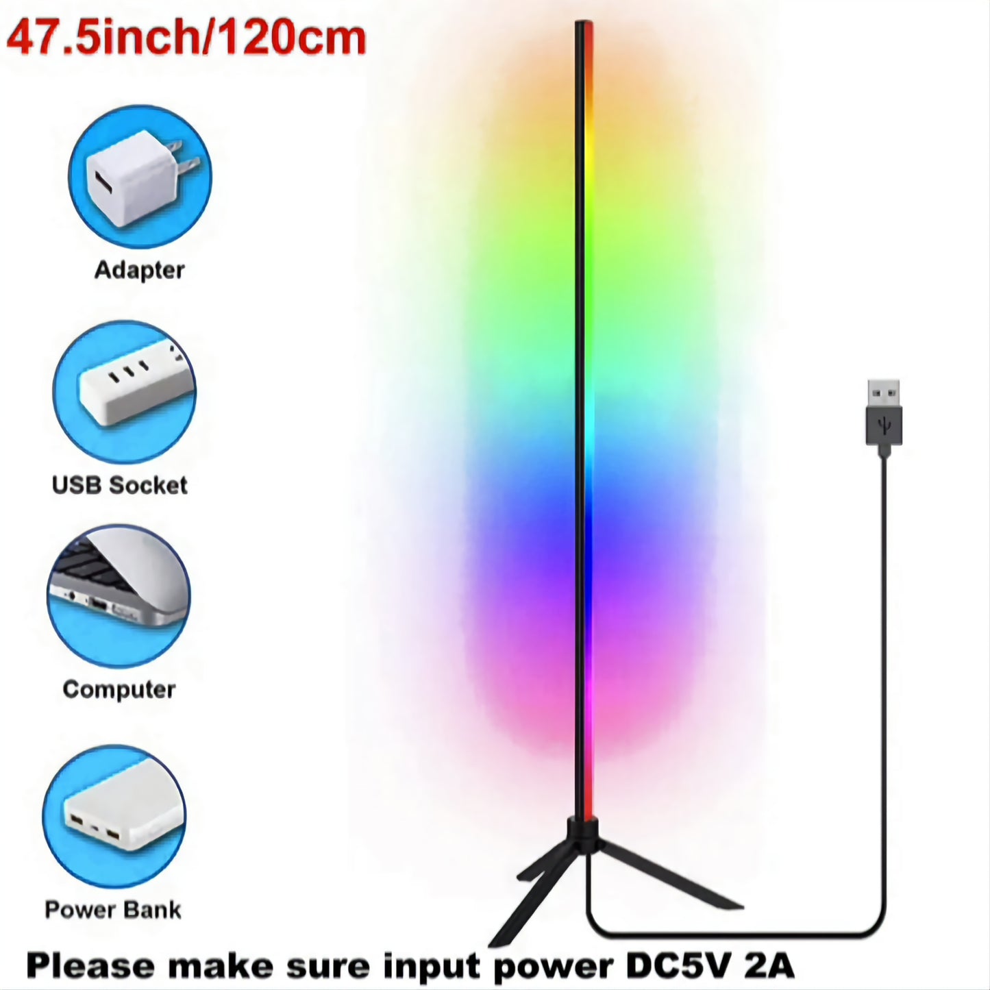 Smart Tuya Corner Floor Lamp 120cm Modern Stand Bedside Lamp Dimmable RGB LED Mood Lighting for Bedroom Living Room Decoration