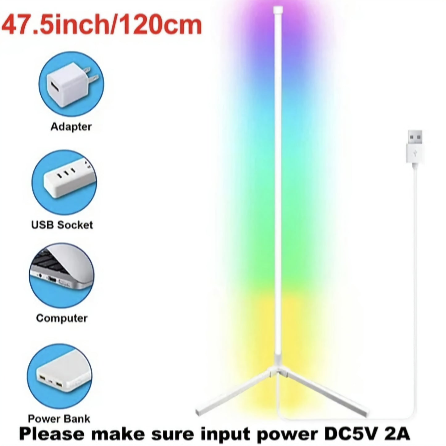 Smart Tuya Corner Floor Lamp 120cm Modern Stand Bedside Lamp Dimmable RGB LED Mood Lighting for Bedroom Living Room Decoration