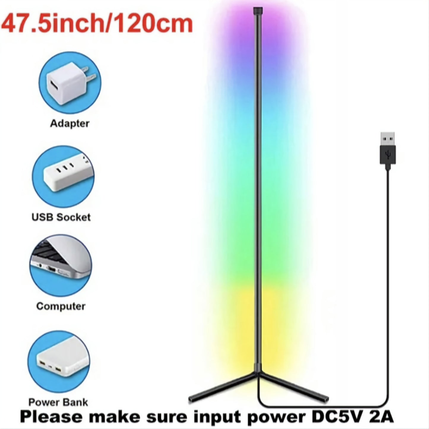 Smart Tuya Corner Floor Lamp 120cm Modern Stand Bedside Lamp Dimmable RGB LED Mood Lighting for Bedroom Living Room Decoration